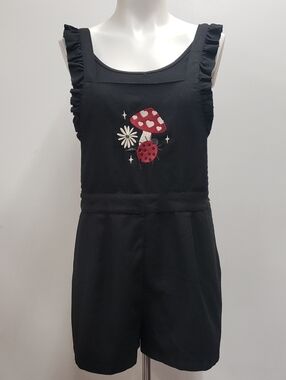 Hot Topic Black Embroidered Mushroom Shortalls Juniors Size Large